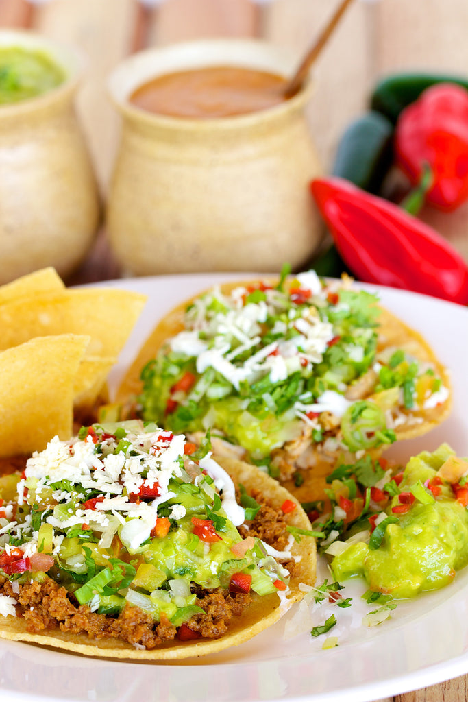 Mexican Dinner: Roasted Vegetable and Refried Bean Tostadas